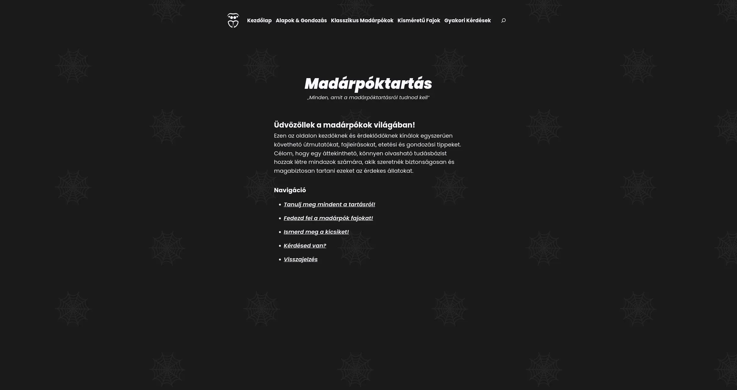 Madárpóktartás weboldal kezdőlap