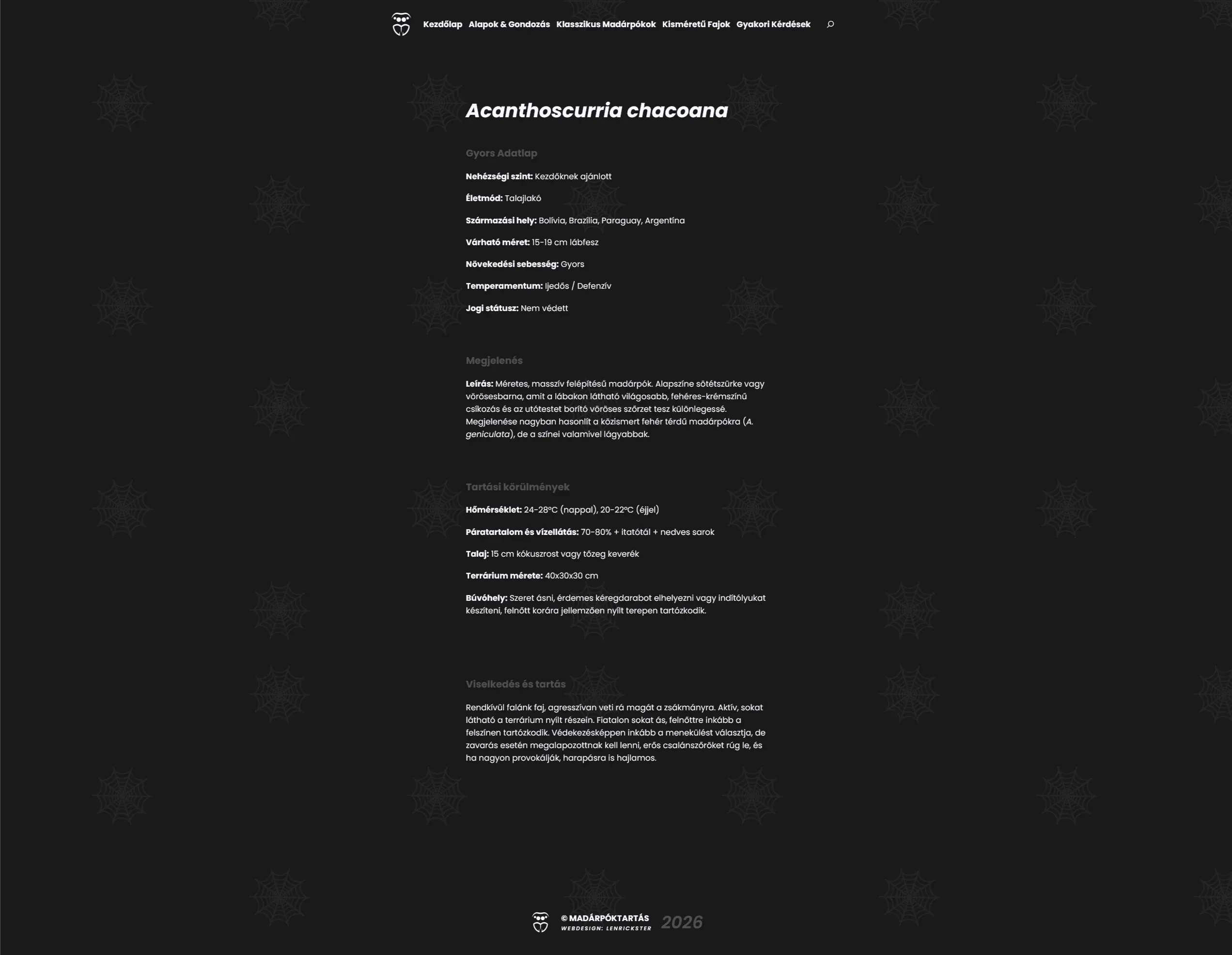 Madárpóktartás weboldal fajleírás