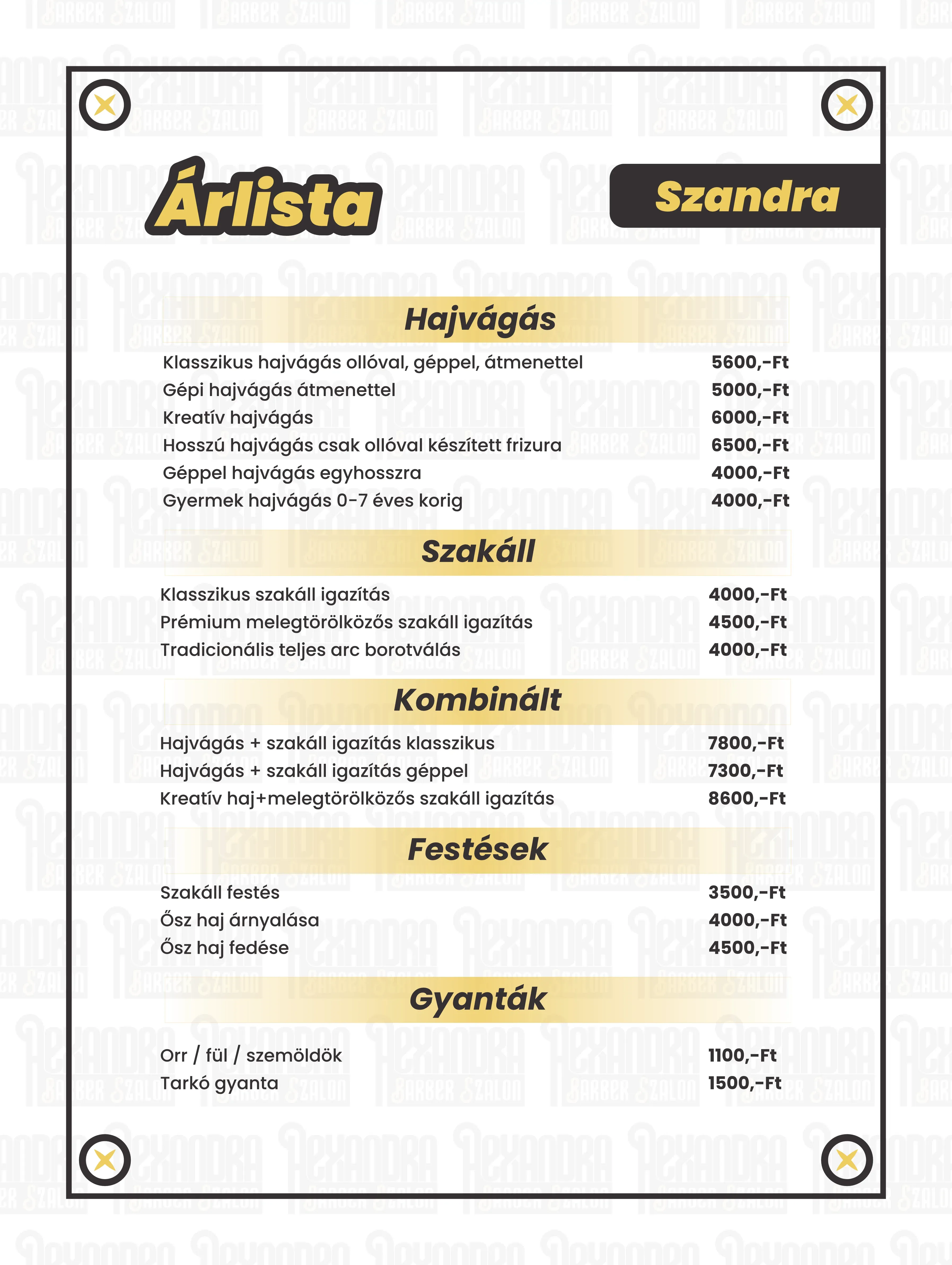 Árlista 2. verzió